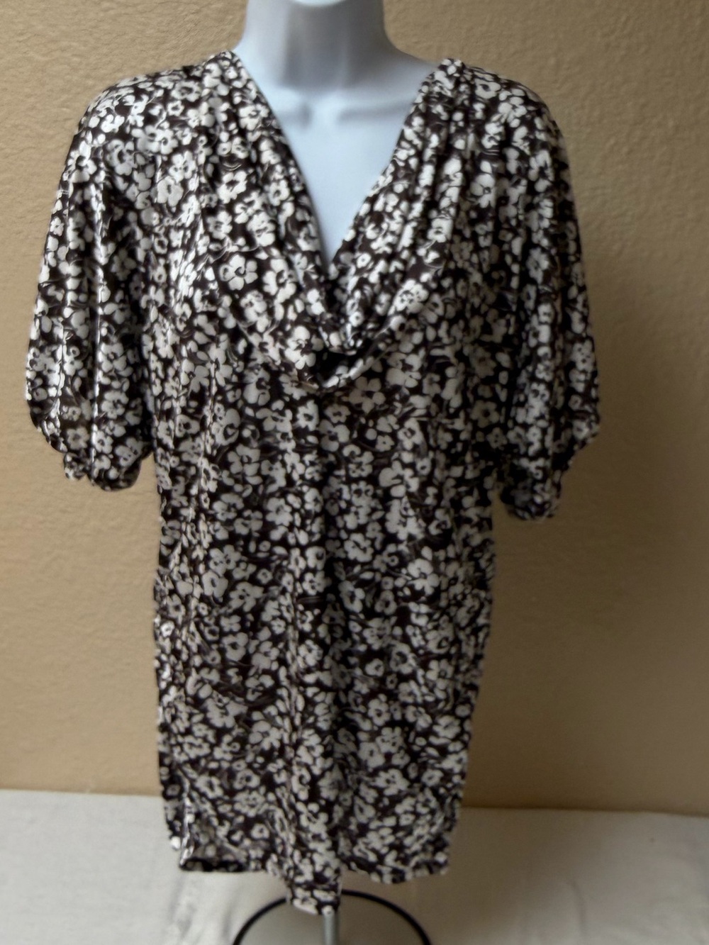 4/$20 Maurices Brown and Cream Floral Cowl Neck Top